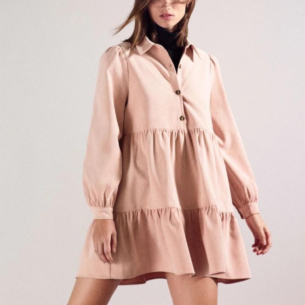 Zara Pink Corduroy Babydoll Dress